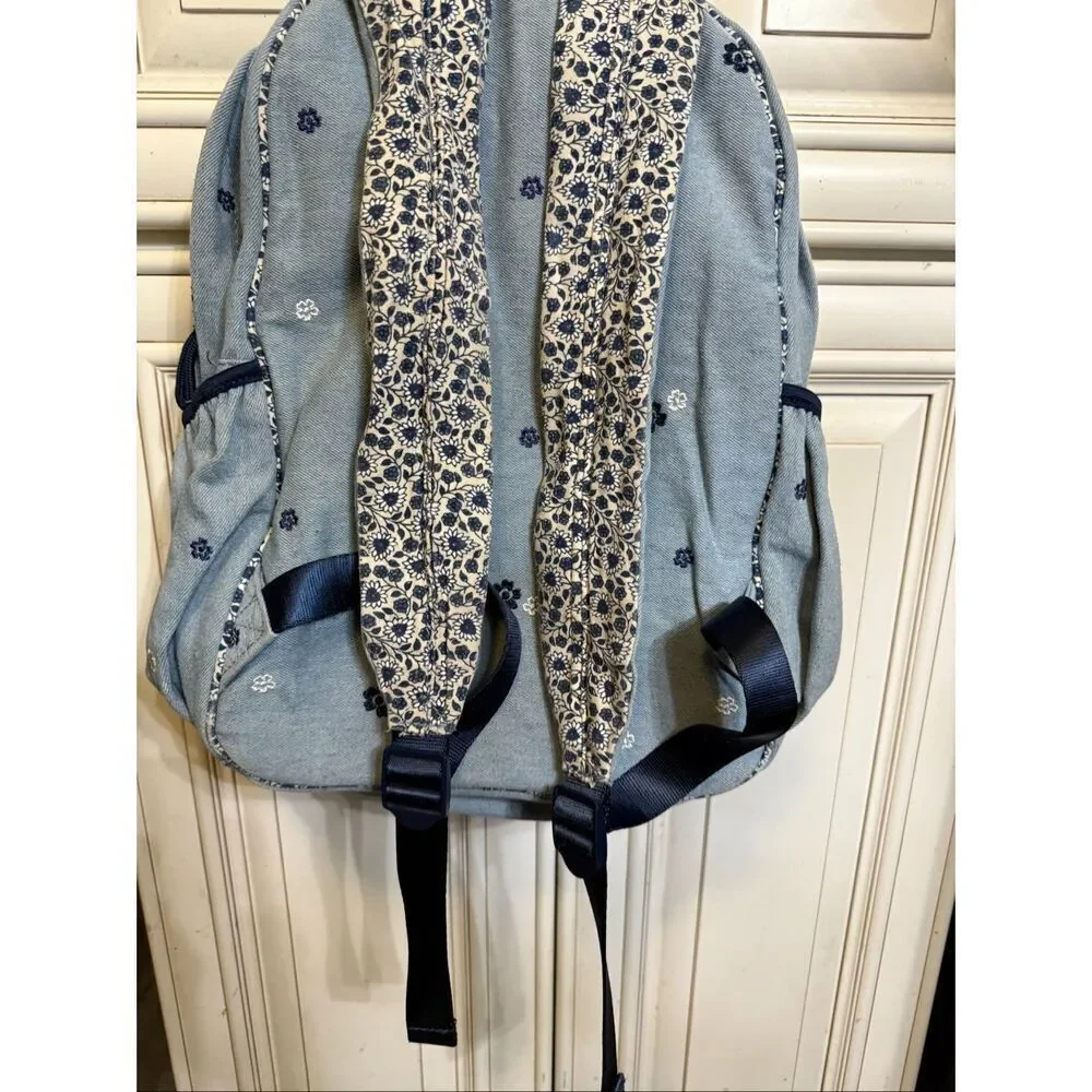J. Crew Crewcuts Girls Embroidered Flower Chambray Backpack Blue OS
